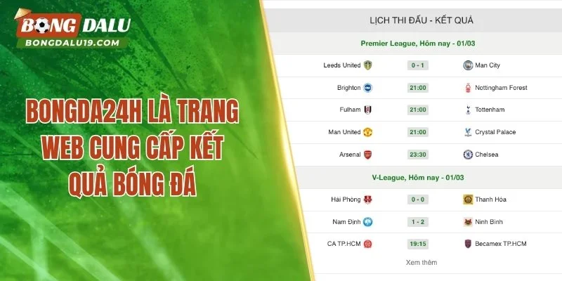 Bongda24h là trang web cung cấp kết quả bóng đá